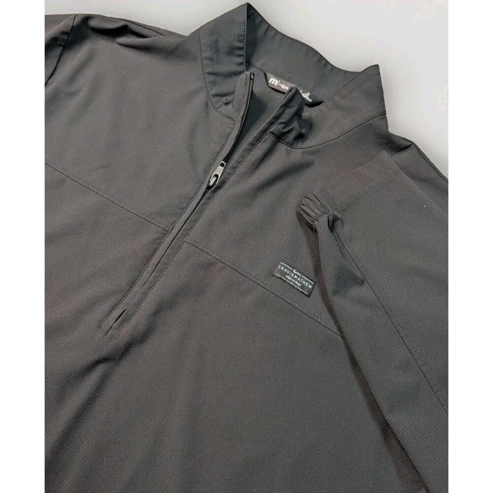 Travis Mathew Men's Large Black Solid 1/4 Zip Long Sleeve Golf Polo Stretch